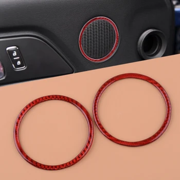 

beler Red Carbon Fiber 2Pcs Car Door Speaker Ring Panel Cover Trim Fit For Ford Mustang 2015 2016 2017 2018 2019