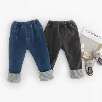 

WLG baby winter thick jeans toddler velvet denim blue black knitted patchwork jean boys girls warm all match trousers 1-6 years