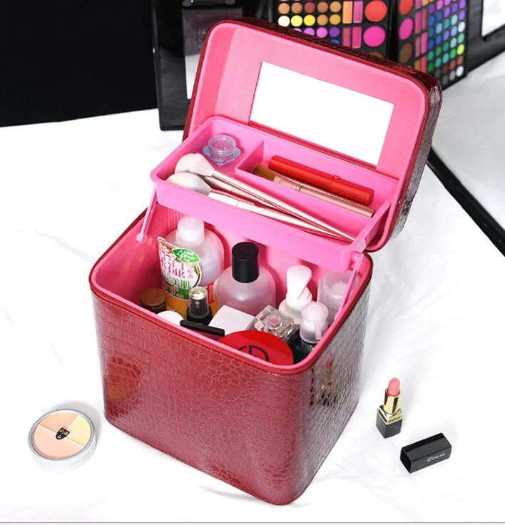 Bolsa maquillaje portátil para mujer, de belleza, organizador de maquillaje de PU, estuche cosméticos, Maleta de viaje|Bolsas y estuches de cosméticos| - AliExpress
