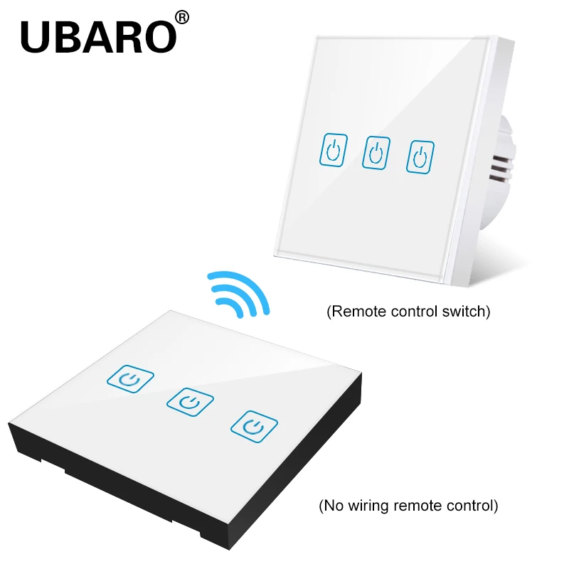 

UBARO EU/UK Standard 1/2/3 Gang Wireless Remote Control Light Touch Switches, Smart Home RF433 Remote Control Wall Switch