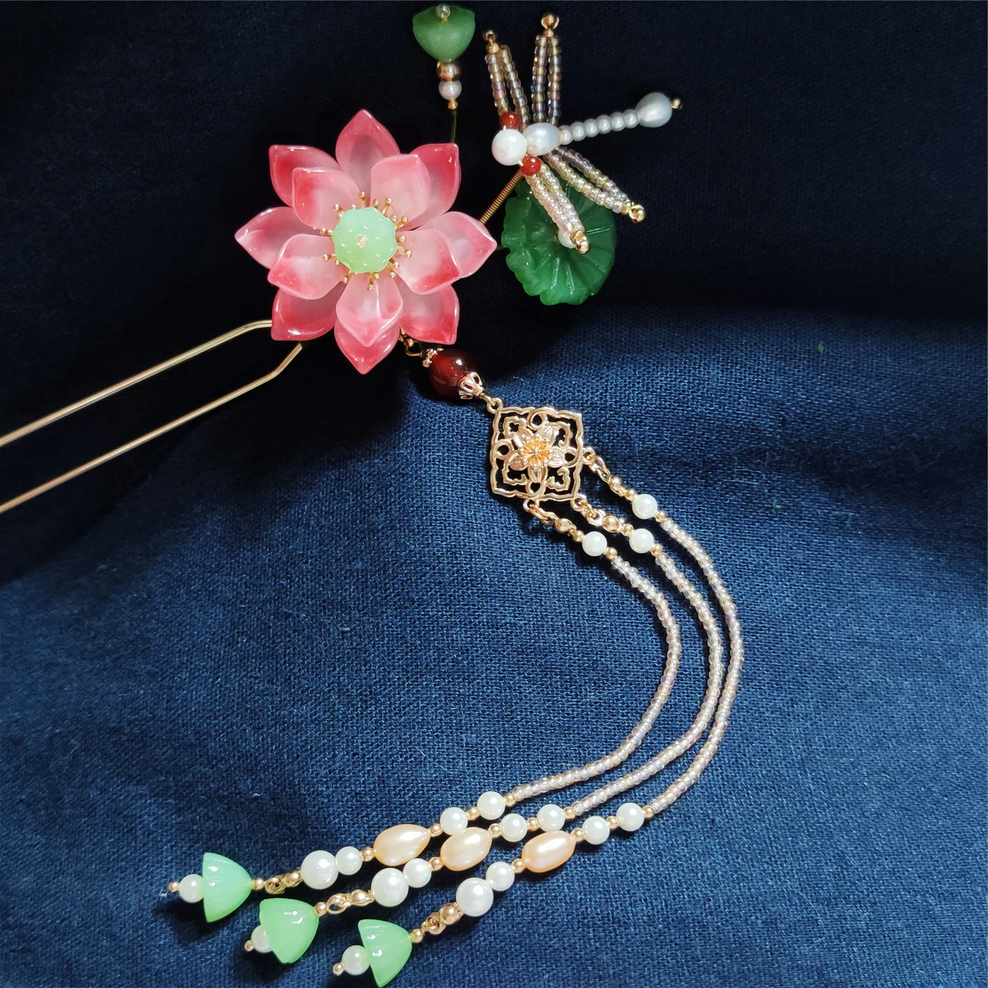 Horquilla con forma hoja de loto a mano para mujer, tocado, tocados, Kanzashi, para cabeza de boda de verano - AliExpress Joyería y accesorios