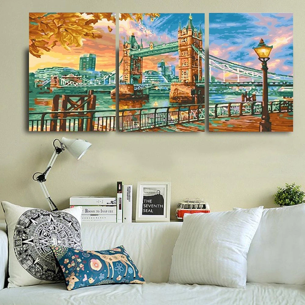 HUACAN Picture By Numbers City Landscape Acrylic Drawing Canvas Wall Art DIY Oil Painting Home Decor Gift
