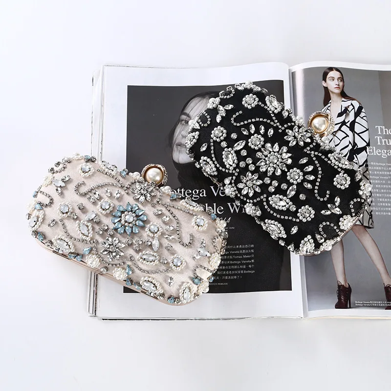 

Quality Dinner Bag with Diamond Pure Hand-made Pearl Embroidery Dinner Bag with Water Diamond