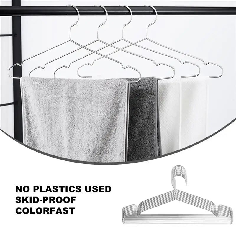 10Pcs Silver Metal Wire Coat Clothes Hangers Wet Dry Dual Use Hanger