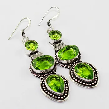 安い Peridots イヤリングシルバーオーバーレイ銅、 70 ミリメートル、 E1319
