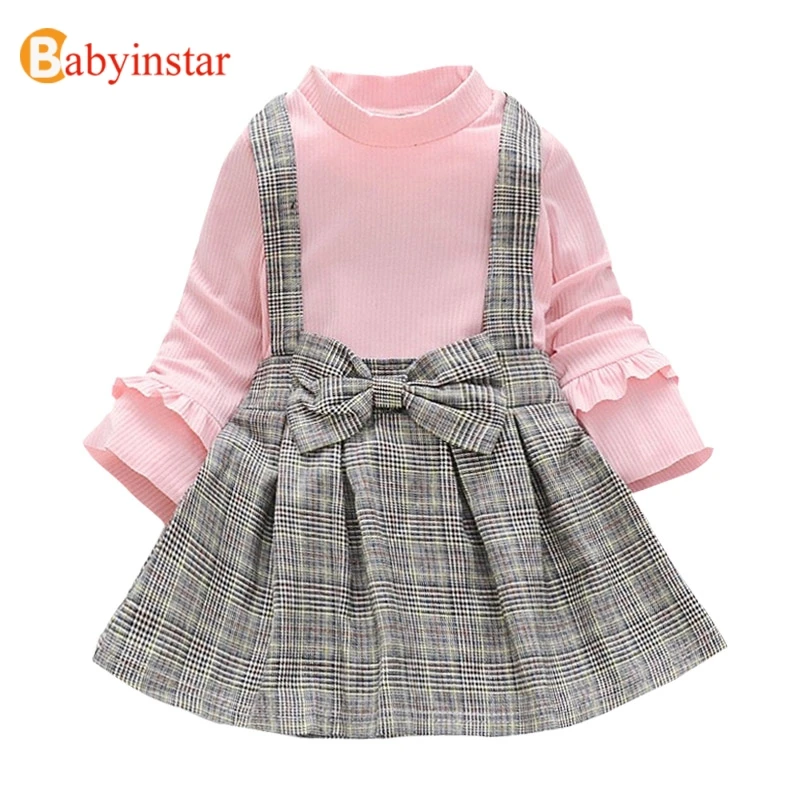 Babyinstar 2-8Y School Dresses For Girls Costume Kids Long Sleeve Girl Dress Children Girl Child Dresses Cute Plaid Fall Outfits