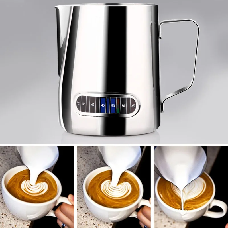 Best Selling 600ML Frothing Pitcher Pull Flower Cup Stainless Steel Coffee Milk Mugs Milk Frothers With Temperature Display