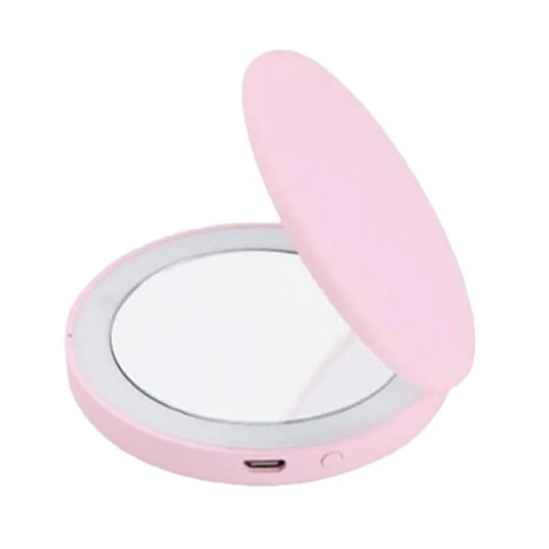 

LED Mini Makeup Mirror Hand Held Fold Small Portable Micro USB Connect Cable Built-in Battery Chargeable