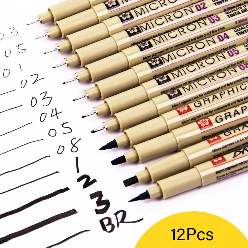12 шт. Sakura Pigma Micron красивая для рисования ручки Водонепроницаемый иглы изогнутым