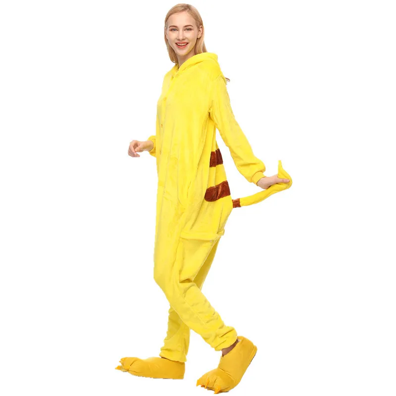 Kigurumi Panda Pajama Adult Animal Onesies Dragon Women Couple Winter Pijama Rabbit Pocket Sleepwear Flannel Hooded Anime Pyjama | Женская