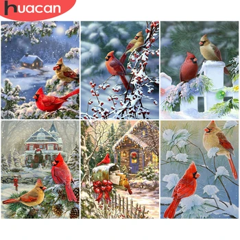 

HUACAN DIY Pictures By Number Bird Kits Home Decor Painting By Numbers Winter Snow Drawing On Canvas HandPainted Art Gift