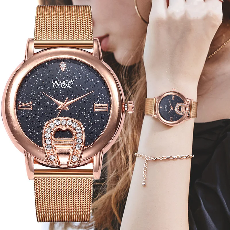 

2020 Limited New Ms Alloy Mesh Belt Watch Fashion Set Auger Sky Dial Leisure Contracted Quartz