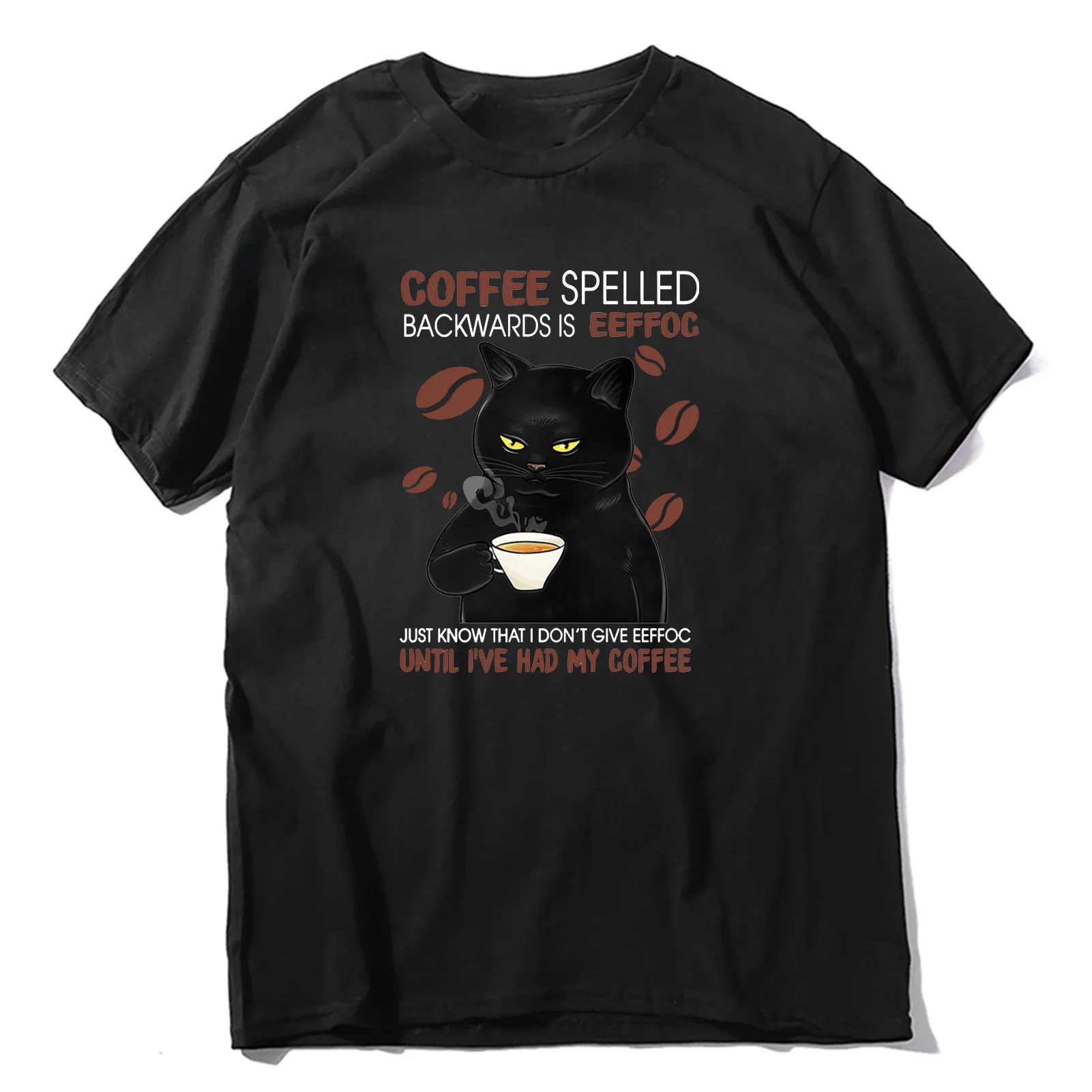 Tanie Unisex 100% Premium bawełna czarny kot kawy napisane do tyłu sklep
