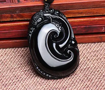 

LETSFUN Fine Jewelry Unique Beautiful Natural Black Obsidian Hand-carved China Dragon Ruyi Pendant Free Shipping