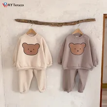 

The new 2022Autumn Baby Girl Clothes Set Infant Kids Cartoon Bear Print Tops And Pants Suit Toddler Boys Sweatshirt And Trousers