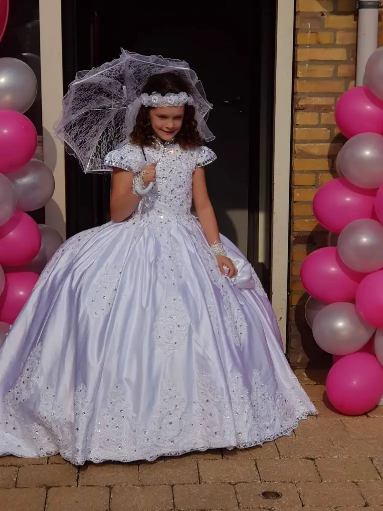 Королевское Платье с цветами для девочек на свадьбу сатиновое кружевное бальное