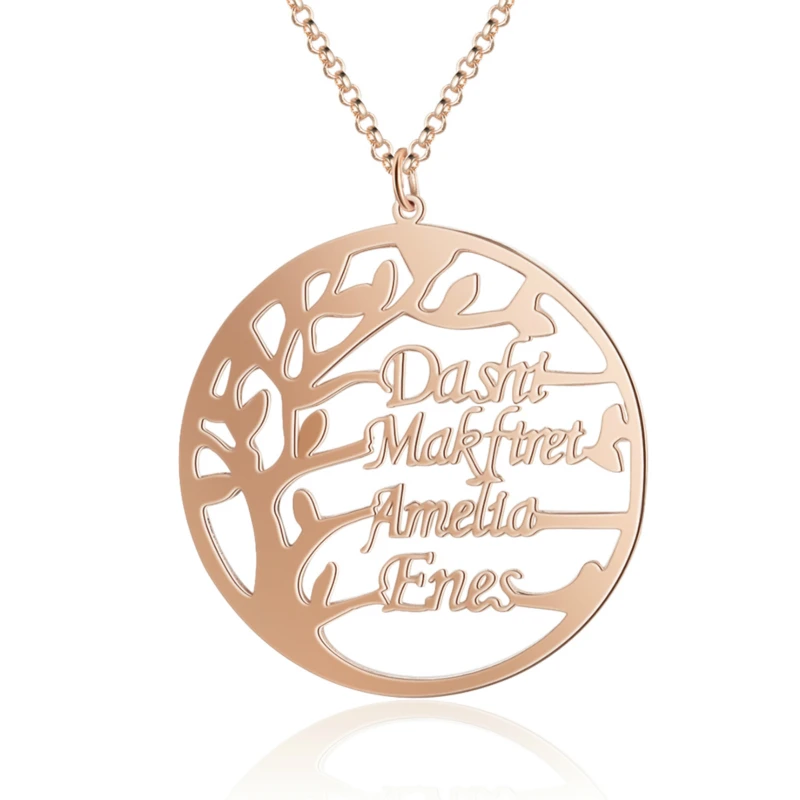 Rose Gold color Персонализированные ожерелья из стерлингового серебра 925 пробы с подвеской в виде дерева 4 названия модные украшения с дизайном на ваш выбор Подарок на годовщину для женщин - Цвет камня: Rose Gold color