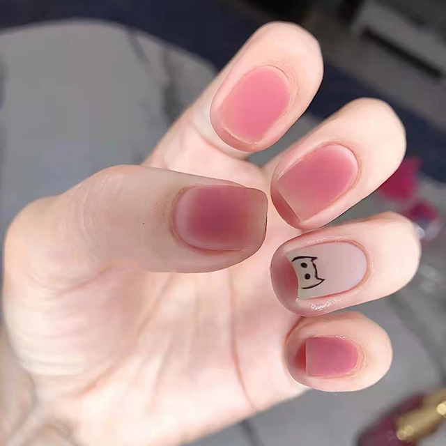 Women Pure Color Fashion Fake Nail Girls Sweet Pink Frosted Matte Wearable Fake Nails Square Head Nail Art Tips TN
