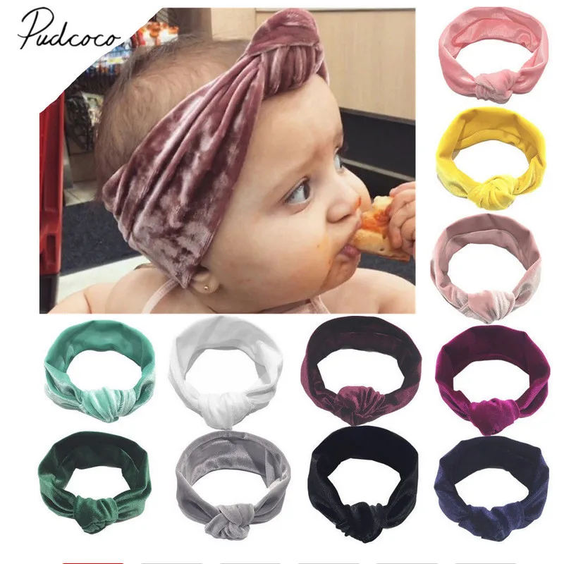 

2020 Hot Sales Toddler Headband Kids Baby Girls Velvet Knotted Band Accessories Headwear Soft Candy Color Solid Headband Fashion