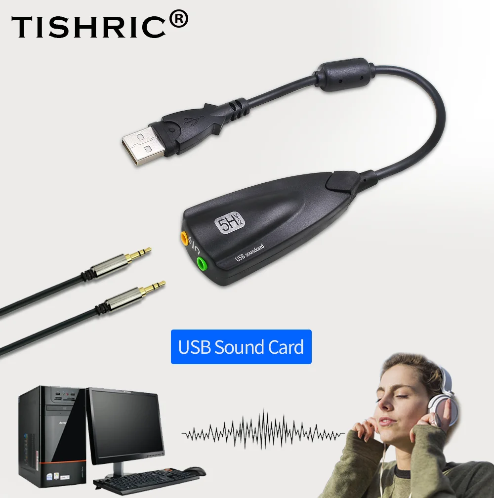 TISHRIC 5HV2 USB External Sound Card 7.1 with 3.5mm USB Audio Adapter