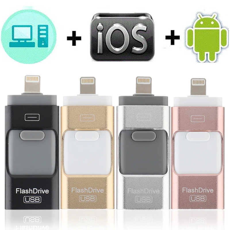 Unidad Flash 3 en 1, 128GB, 64GB, 32GB, 16GB y 8GB, USB 3,0 OTG, HD, para iPhone, iPad, iPod y teléfono Android