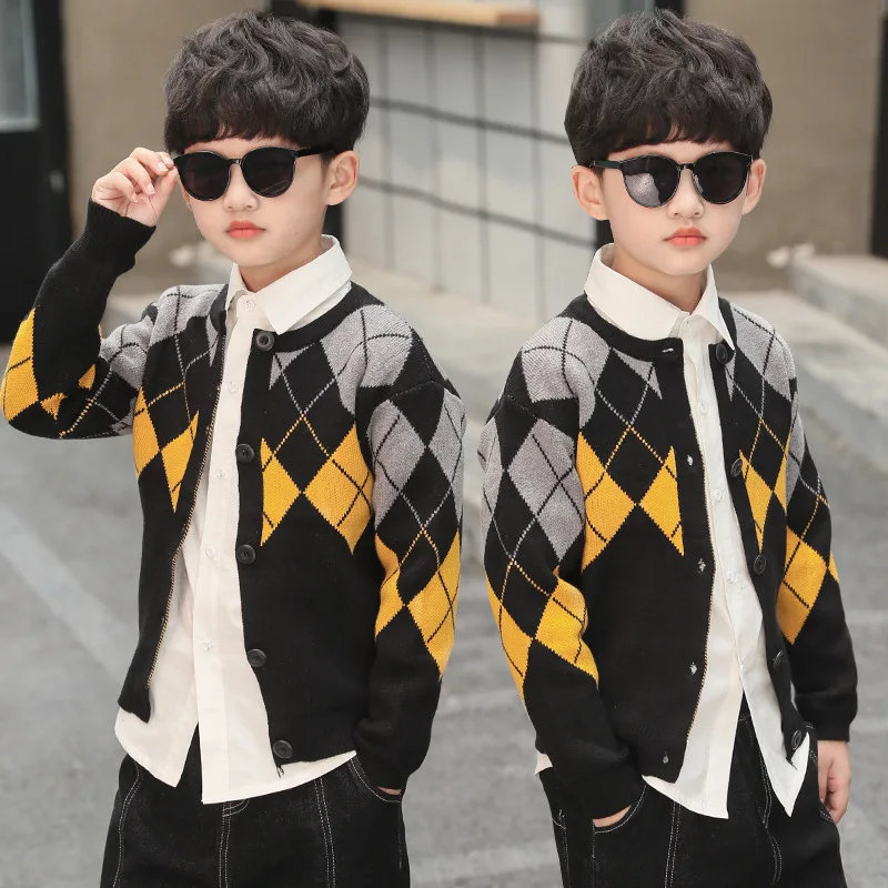 

Big Kids Boys Winter Ribbed Block Knitted Cardigan Sweaters For Teenager Boys School Sweaters Cardigans Sweater Outwear New 2019