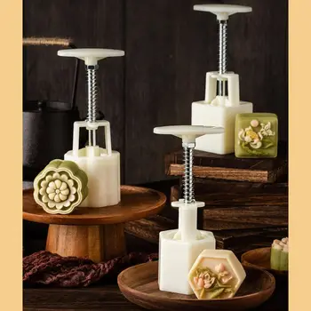 

50g Mooncake Barrel Mold with 4/6 Flower Stamps Hand Press Moon Cake Pastry Mould DIY Bakeware Mid-autumn Festival