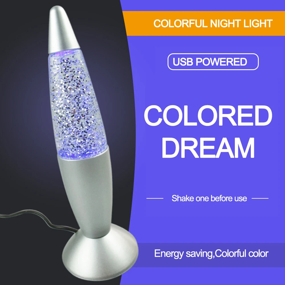 USB цветной Ночной светильник 3D ракета лава лампа RGB светодиодный блестящие