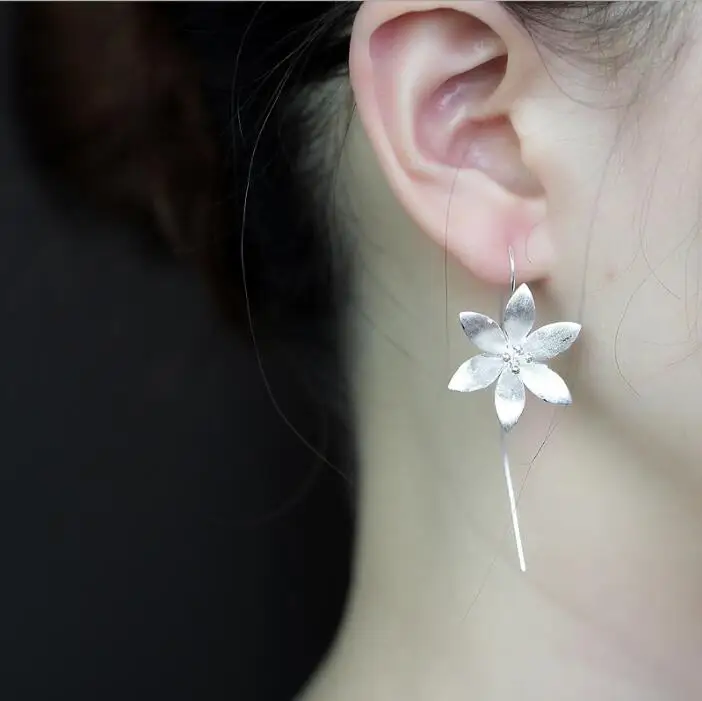 925 Silver Lotus Flower earrings for women Big size flower stud earrings