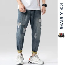 Мужские осенние большие размеры стрейч плюс свободное джинсовое платье брюки карго мужские эластичные Плюс Повседневная молния укороченные девять очков джинсы мужские