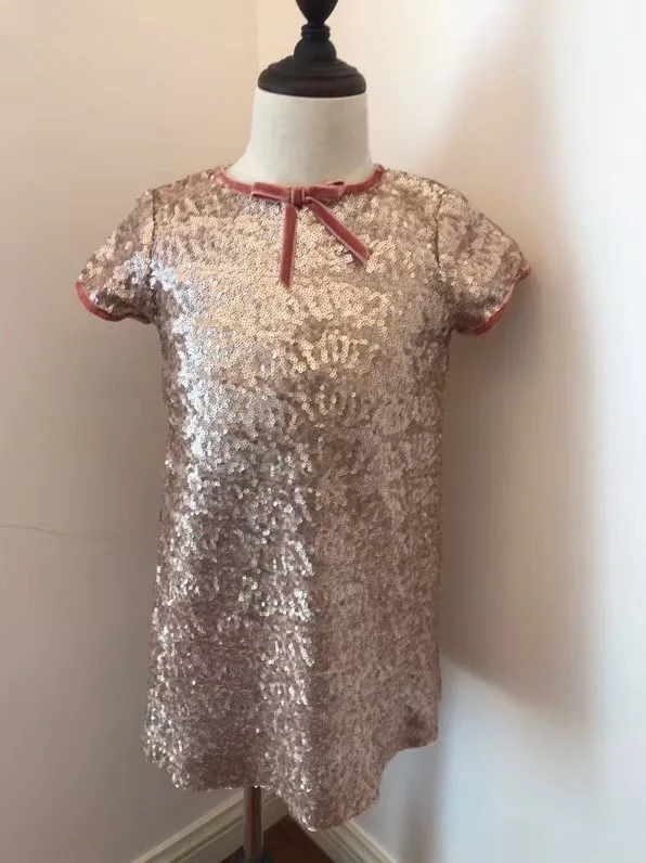 Детское платье для маленьких девочек, нарядная одежда, нарядное платье принцессы, платье с короткими рукавами и блестками для девочек