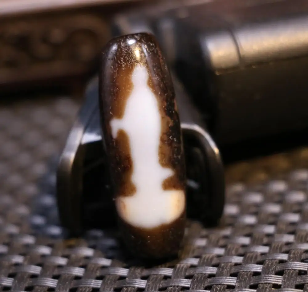 A Big Treasure Magic Power Tibetan old Agate 2 Mercy Kwan Yin Figure Vein dZi Bead Pendant Timestown UPD25G8E 40:14MM | Украшения и