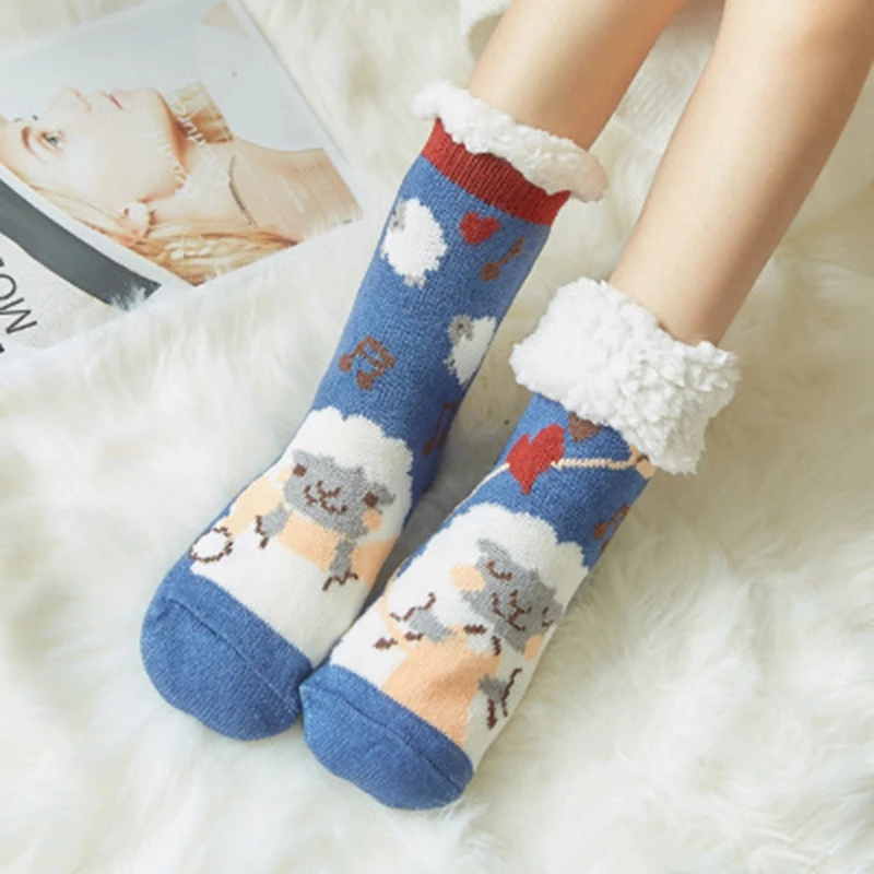 

New Cute Ladies Autumn And Winter Warm Bed Female Non-slip Fluffy Thick Plus Velvet Socks Carpet Socks Home Socks Slippers Socks