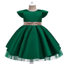 Flower Girl Wedding Banquet Satin Green Sequins Dress For Elegant Open Back  Birthday Party Dress Pageant Ball Gown Formal Dress