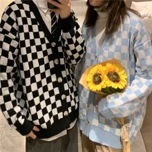 Autumn Winter Plaid Cardigan Sweater Men Warm Fashion Casual Knitted Sweater Coat Men Loose Long-sleeved Sweater Mens Jumper