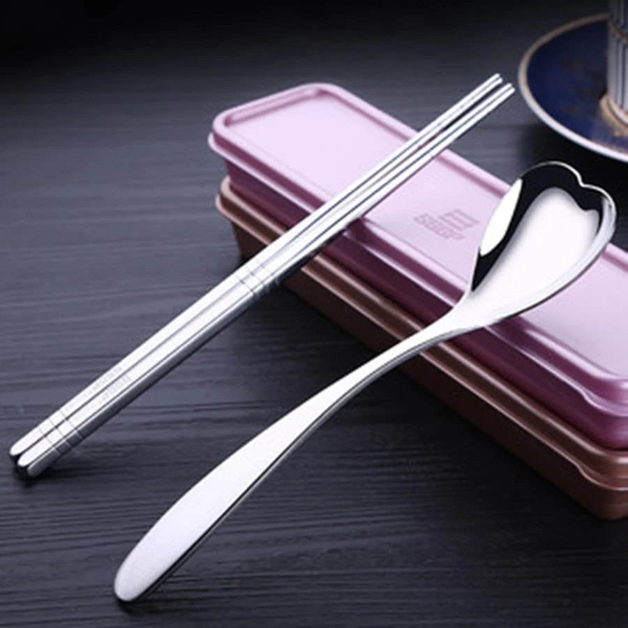 Korean Cutlery Set Chopstick Spoon Box Portable Travel Student