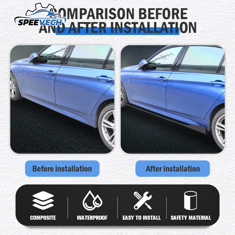 6PCS 2m/2.2m Universal Side Skirts Extension Rocker Panels Lip Wing Splitters on Bumper Car Styling for BWM f30 Front for VW