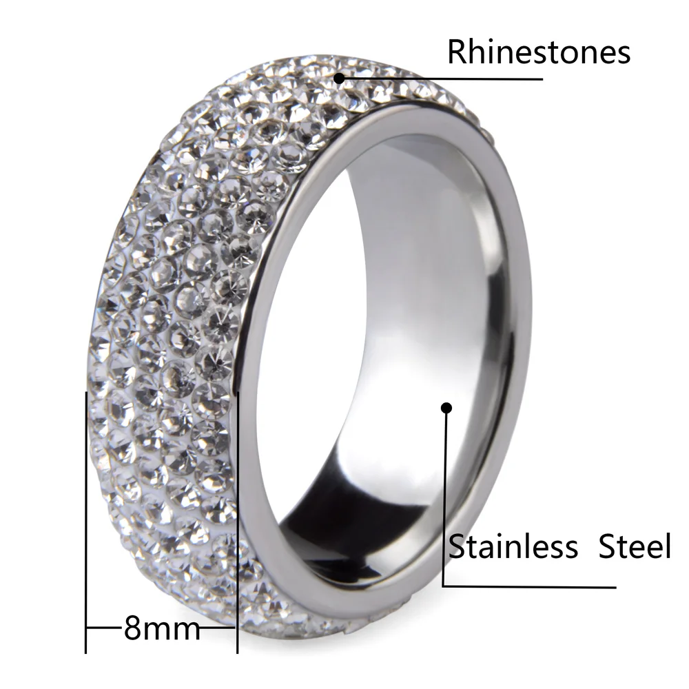 Stainless Steel Crystal Ring For Men Women Jewelry Gift