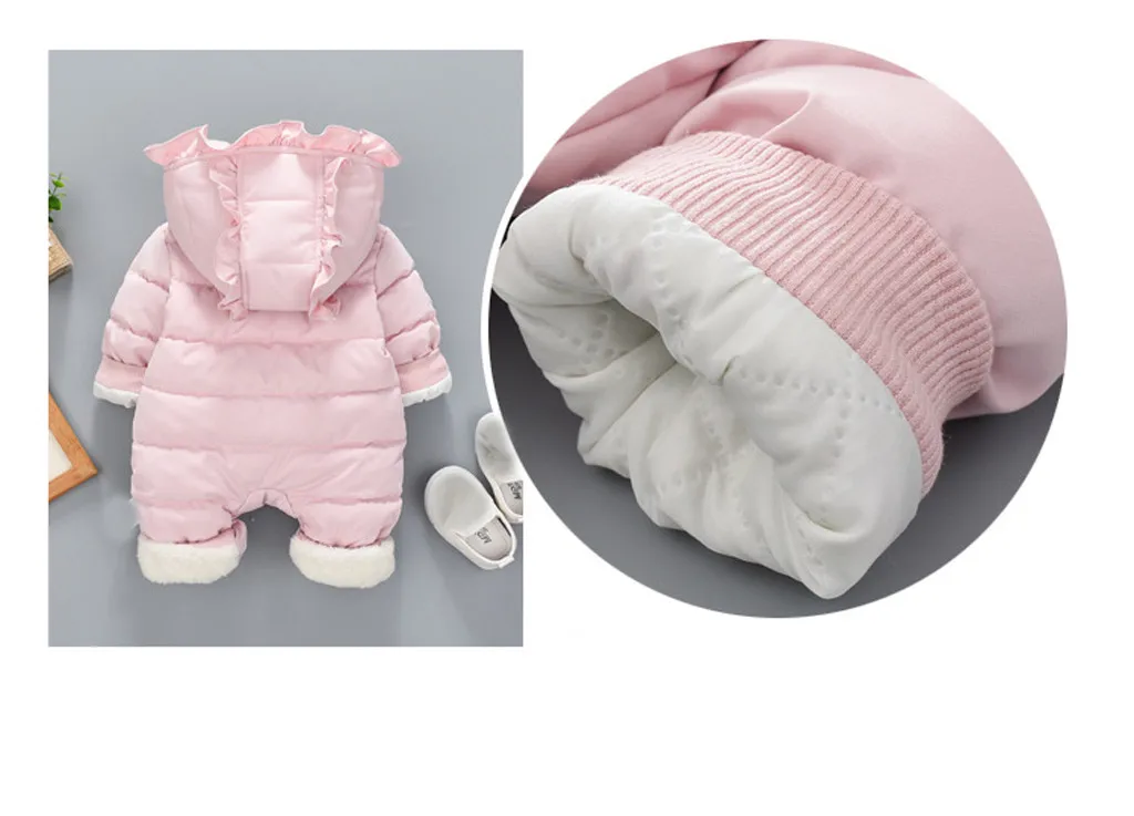 Зимний комбинезон для новорожденных девочек, комбинезон с капюшоном, с длинными рукавами, с оборками, с рисунком лебедя, плотные теплые комбинезоны для новорожденных девочек