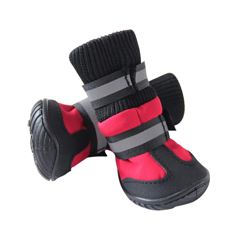 4 шт./компл. хлопковая, для домашней собаки непромокаемые сапоги Нескользящая зимняя обувь для собак Водонепроницаемая теплая зимняя обувь для домашних животных любимая - Цвет: Красный