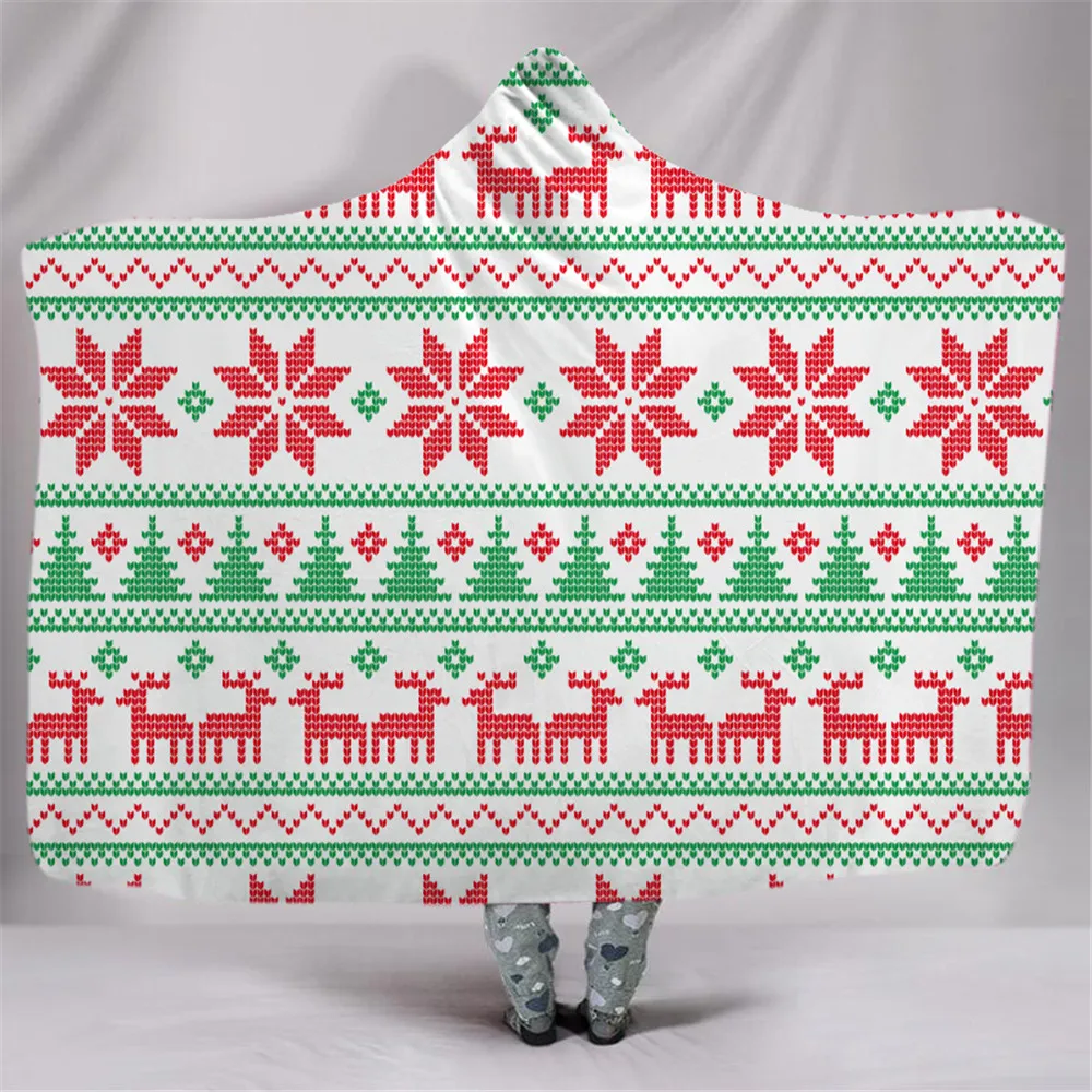 

Christmas Hooded Blanket For Adults Childs 3D Printed Portable Soft Fleece Blanket Wearable Warm Throw Blanket For Adults Childs