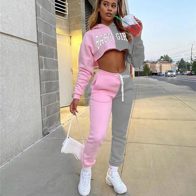 Comfy Women Two Piece Tracksuit Autumn Winter Outfits Sport Jogger Loose  Loungewear Crop Tops and Sweatpants Set - AliExpress