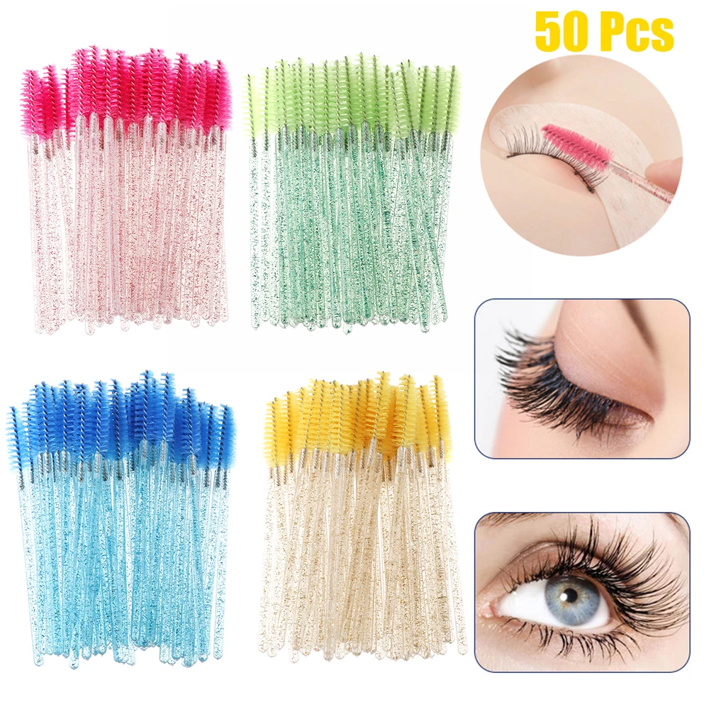 50Pcs Colorful Disposable Eyelash Eye Lash Makeup Brush Mini Mascara Wands Brush Lash Curling