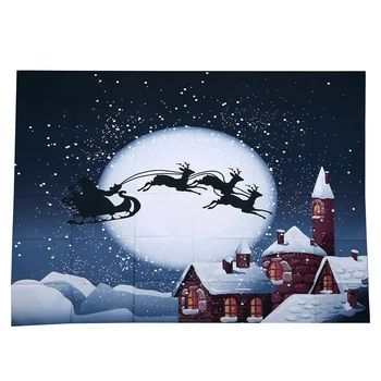 

Vinyl Christmas Day Ice and snow, house, elk sled on the moon Seamless background cloth 2.1*1.5M(7*5ft) Seamless Photography Bac