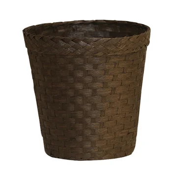 

1PC Straw Woven Storage Bucket Wastepaper Basket Woven Garbage Can (Coffee)