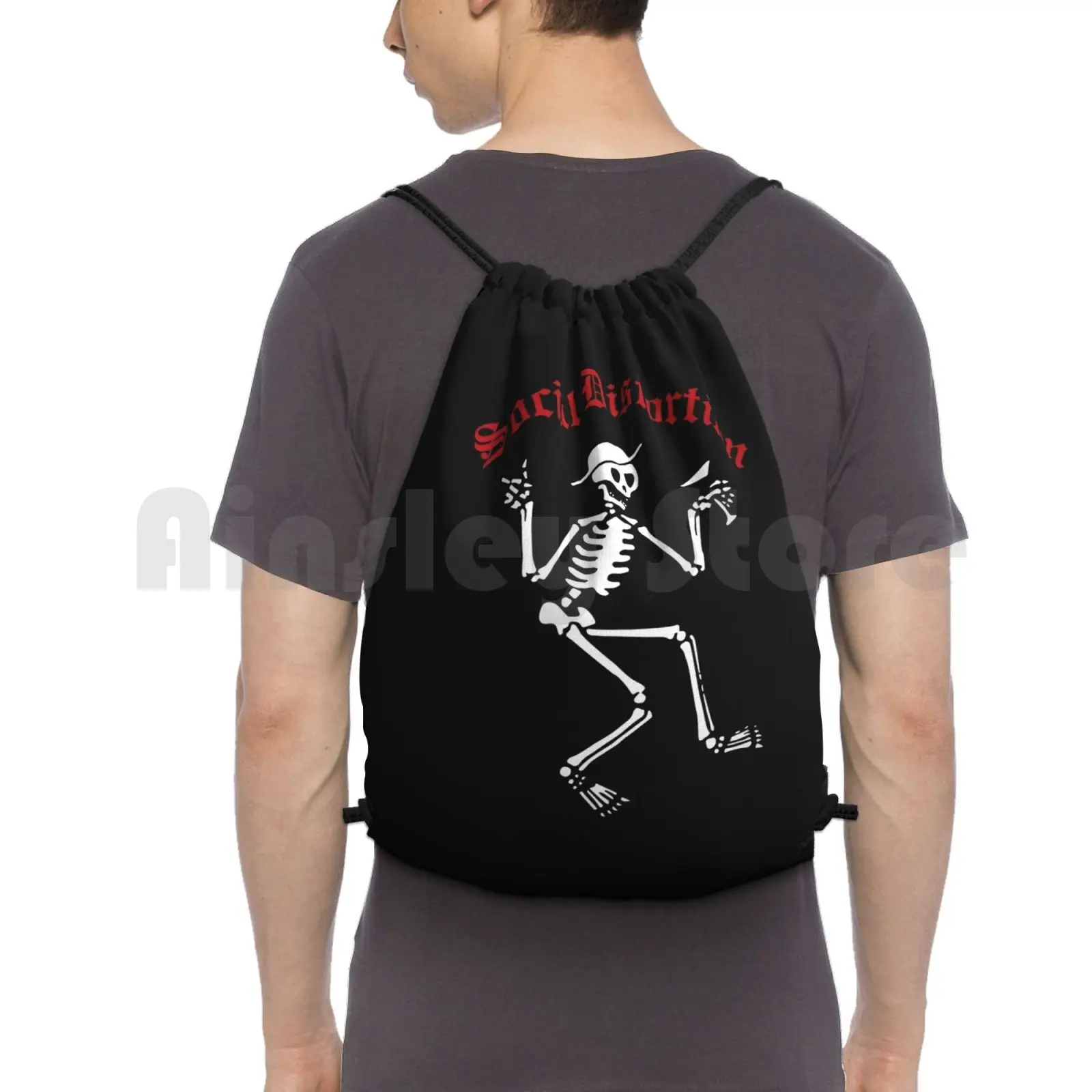 

Social D Backpack Drawstring Bags Gym Bag Waterproof Social Distortion Punk Usa Music Band California Skull Logo Skeleton