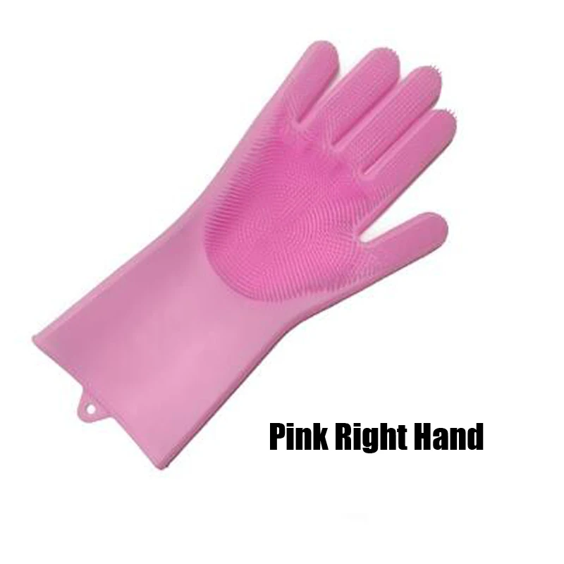 Волшебные силиконовые скрубберы резиновые перчатки для очистки от пыли мытье посуды уход за домашними животными уход за шерстью автомобиля изолированные кухонные бытовые перчатки - Цвет: pink right hand