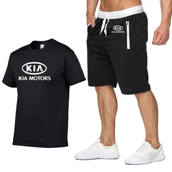 

Mens Short sleeve KIA Car Logo Casual Summer Mens T Shirt Hip Hop TShirt high quality Cotton T Shirts pants suit 2Pcs