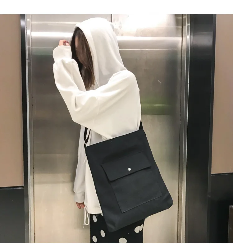 Pure Pigment Bag Wholesale Korean-style Canvas Beach Bag Women's Shoulder Large Bag College Student School Bag