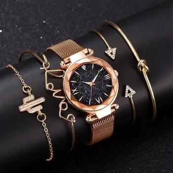 

5pcs Set Luxury Women Watches Magnetic Starry Sky Female Clock Quartz Wristwatch Fashion Ladies Wrist Watch relogio feminino
